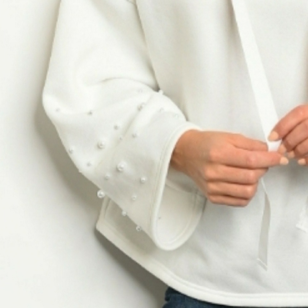 Pearl Studded Hooded Sweatshirt Fleece Lined - Picture 3 of 5